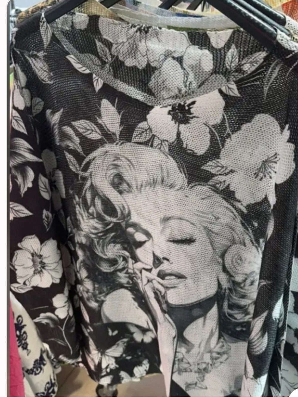 LOOWIE Black & White Marilyn Monroe Graphic Women's Sweater Top NWT sz OSFM